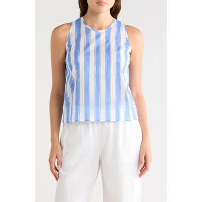 Renee C Striped Cotton Sleeveless Top In Blue