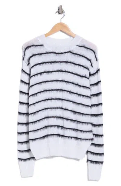 Renee C Striped Fuzzy Crewneck Sweater In Ivory