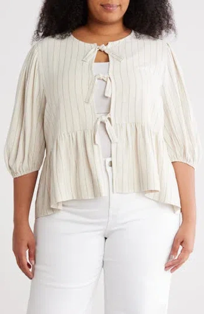 Renee C Striped Tie Front Top In White
