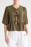 Renee C Striped Tie Front Top In Green