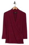 Renee C Surplice Long Sleeve Brushed Knit Top In Burgundy