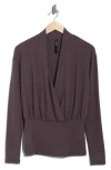 Renee C Surplice V-neck Long Sleeve Brushed Knit Top
