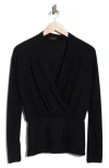 Renee C Surplice V-neck Long Sleeve Brushed Knit Top In Black