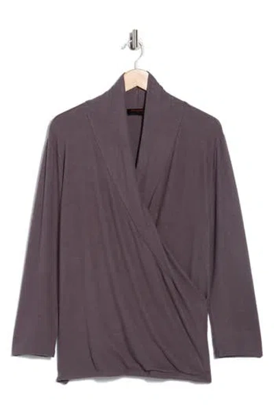 Renee C Surplice V-neck Long Sleeve Brushed Knit Top In Brown