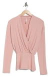 Renee C Surplice V-neck Long Sleeve Brushed Knit Top In Pink