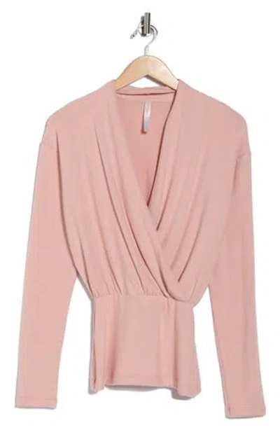 Renee C Surplice V-neck Long Sleeve Brushed Knit Top In Pink