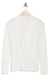 Renee C Surplice V-neck Long Sleeve Brushed Knit Top In White