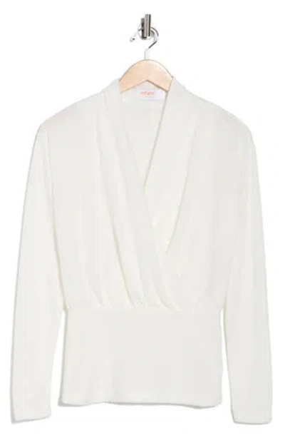 Renee C Surplice V-neck Long Sleeve Brushed Knit Top In White