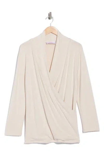 Renee C Surplice V-neck Long Sleeve Brushed Knit Top In White