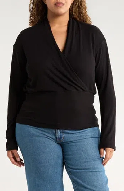 Renee C Surplice V-neck Long Sleeve Top In Black