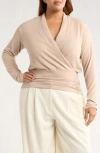 Renee C Surplice V-neck Long Sleeve Top In Brown