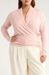 Renee C Surplice V-neck Long Sleeve Top In Pink