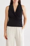 Renee C Surplice V-neck Sleeveless Top In Black