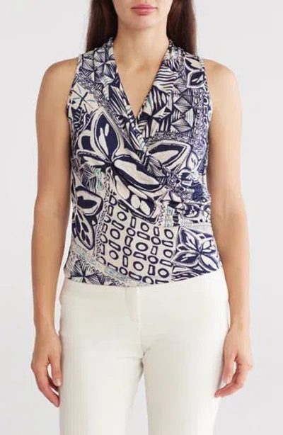 Renee C Surplice V-neck Sleeveless Top In Navy