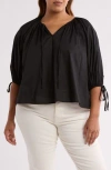 Renee C Three-quarter Sleeve Poplin Top In Black