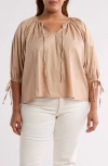 Renee C Three-quarter Sleeve Poplin Top In Taupe