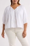 Renee C Three-quarter Sleeve Poplin Top In White