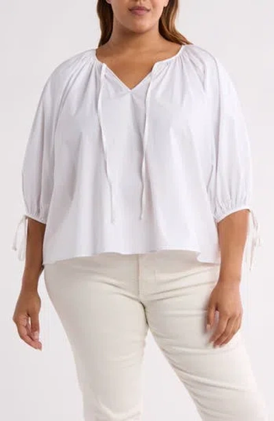 Renee C Three-quarter Sleeve Poplin Top In White