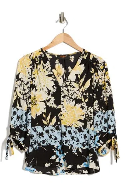 Renee C Tie Cuff Floral Top In Black