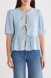 Renee C Tie Front Peplum Top In Sky Blue