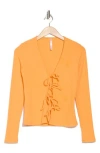 Renee C Tie Front Rib Knit Top In Orange