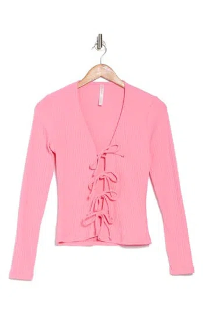 Renee C Tie Front Rib Knit Top In Pink