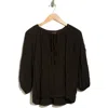 Renee C Tie Keyhole Puff Sleeve Top In Animal Print
