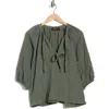 Renee C Tie Keyhole Puff Sleeve Top In Gray