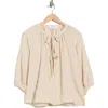 Renee C Tie Keyhole Puff Sleeve Top In Multi