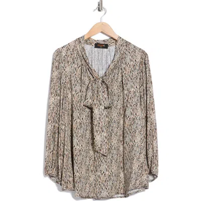 Renee C Tie Neck Long Sleeve Top In Gray