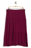 Renee C Tiered Jersey Maxi Skirt In Burgundy