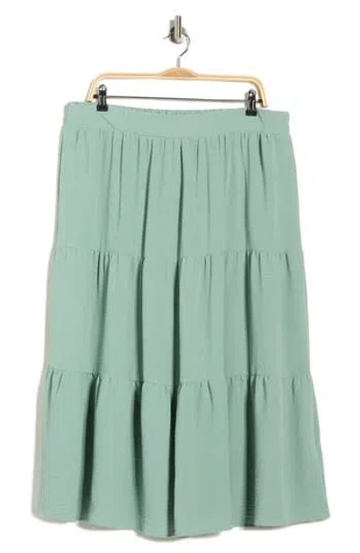 Renee C Tiered Pull-on Midi Skirt In Green