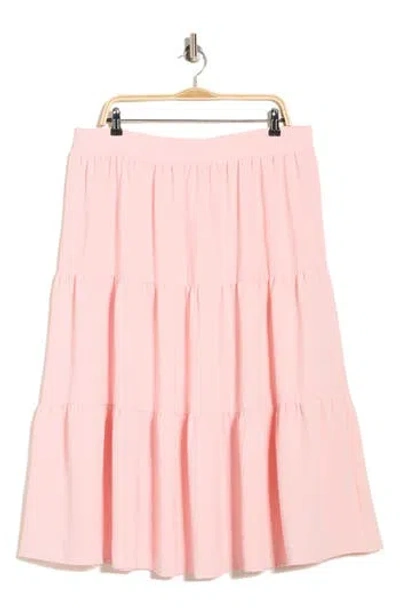 Renee C Tiered Pull-on Midi Skirt In Pink