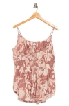 Renee C Tropical Print Smocked Peplum Camisole In Pink