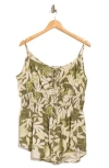 Renee C Tropical Print Smocked Peplum Camisole In Green