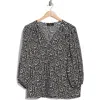 Renee C Geometric Print Balloon Sleeve Top In Black