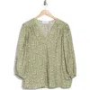 Renee C Geometric Print Balloon Sleeve Top In Green