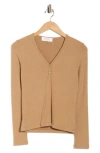 Renee C V-neck Long Sleeve Crop Henley Top In Brown