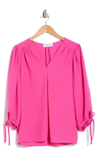 Renee C V-neck Long Sleeve Top In Fuchsia
