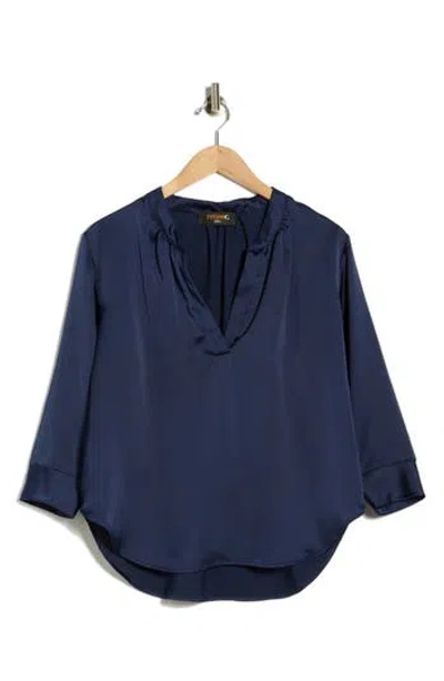 Renee C V-neck Satin Top In Blue