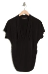 Renee C V-neck Short Sleeve Ruched Top In Black