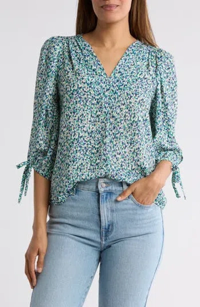 Renee C V-neck Tie Cuff Top In Blue