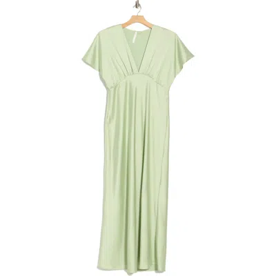 Renee C V-neck Satin Dress In Green