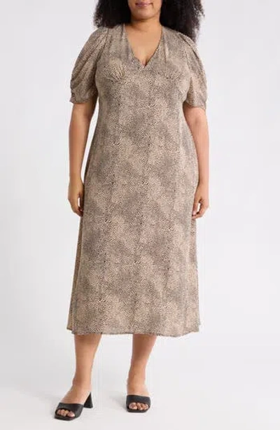 Renee C V-neck Short Sleeve Maxi Dress In Brown