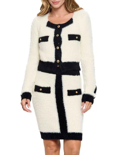 Renee C Women's 2-piece Eyelash Cardigan & Skirt Set In Ivory
