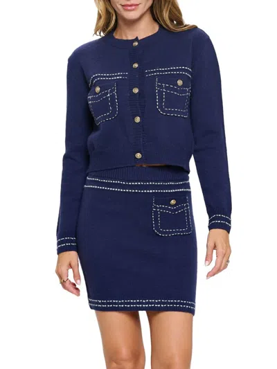 Renee C Women's 2-piece Stitch Detail Cardigan & Mini Skirt Set In Navy