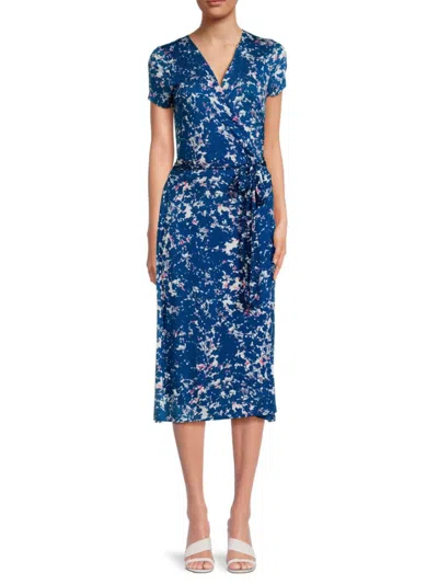 Renee C Women's Abstract Belted Wrap Dress In Navy