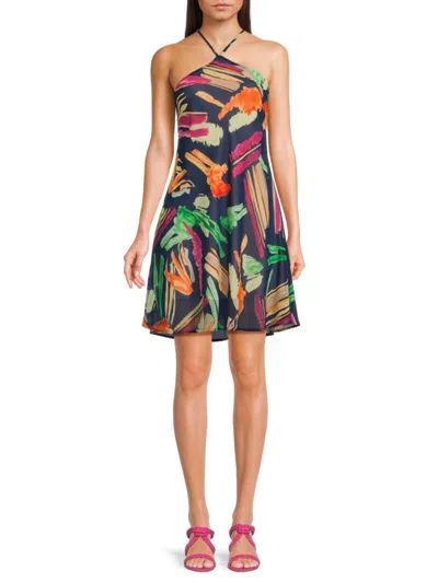 Renee C Women's Abstract Halterneck Mini Dress In Navy