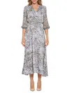 Renee C Women's Abstract Print Blouson Midi Dress In Charcoal