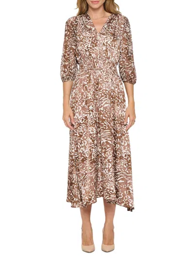Renee C Women's Abstract Print Blouson Midi Dress In Chocolate